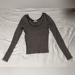 Black White Striped Crew Neck Sweater